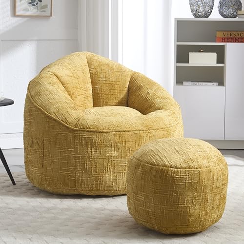 ZYLOYAL10 Sitzsack Sofa Stuhl Hochdruck Schaumstoff Sitzsack Stuhl Erwachsene Material mit gepolsterten Schaumstoffpolsterung komprimiert Sitzsack mit Fußstütze (Gelb) von ZYLOYAL10