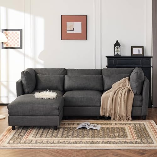 ZYLOYAL10 Sofa mit Schlaffunktion, modernes Design, Polstermöbel, Sofa, 3-Sitzer-Sofa, Wohnzimmersofa, Sofa mit Chaiselongue, Ecksofa mit Fußstütze (Grau) von ZYLOYAL10