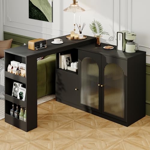 ZYLOYAL10 Um 360° drehbarer Bartisch (Hauptkörper 120 x 40 x 97 cm), moderner und einfacher schwarzer rotierender ESS- und Barschrank, multifunktionaler Aufbewahrungsschrank mit Glastür von ZYLOYAL10