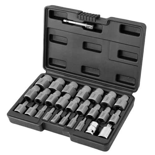 26-teiliges Schraubenausdreher-Set für verrostete gebrochene Schrauben, tragbares Design mit mehreren Werkzeug-Kompatibilität, Sechskantmutter-Ausdreher 26-teiliges Schraubenausdreher-Set für verrostete gebrochene Schrauben, tragbares Design mit mehreren Werkzeug-Kompatibilität, Sechskantmutter-Ausdreher von ZYMIADOU
