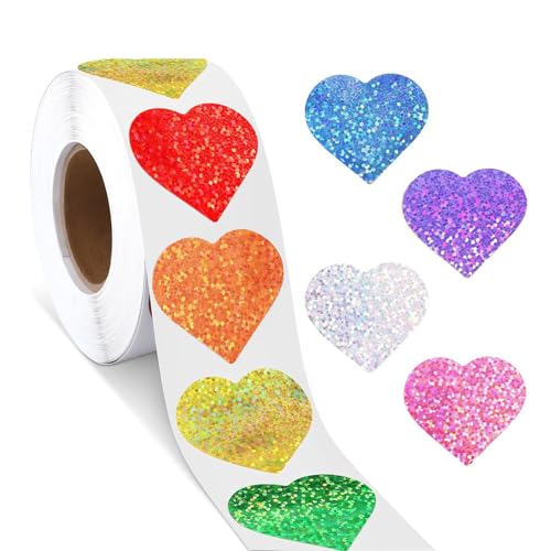 Glitzernde Herz-Aufkleber, 25 mm, selbstklebende Etiketten für Siegel, Umschläge, Karten, Hochzeit, Valentinstag, Suuplies, Herz-Aufkleber, 500 Stück Glitzernde Herz-Aufkleber, 25 mm, selbstklebende Etiketten für Siegel, Umschläge, Karten, Hochzeit, Valentinstag, Suuplies, Herz-Aufkleber, 500 Stück von ZYMIADOU