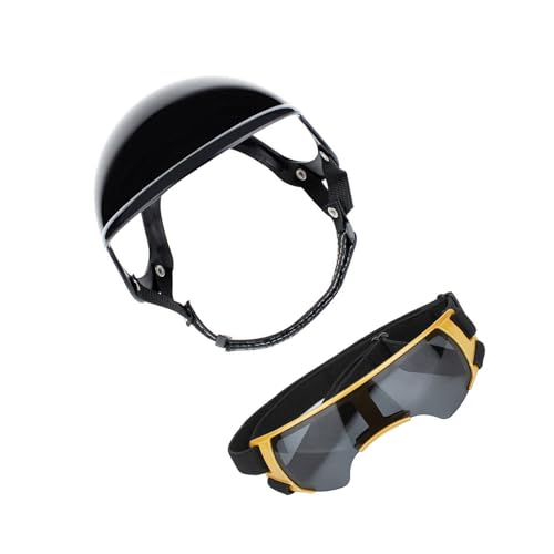 Stoßfester Haustierhelm und Sonnenbrille, Set für Radfahren, Wandern, mit weicher, atmungsaktiver Polsterung, Hundeschutzhelm mit Schutzbrille von ZYMIADOU