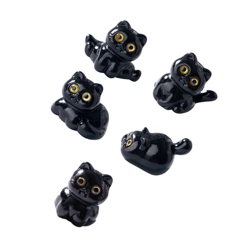 ZYMIADOU Set mit 5 Cartoon-Miniatur-Kätzchen-Statuen, schwarze Katzen, Auto-Armaturenbrett-Ornamente für Schreibtisch-Dekorationen und Stressabbau, Cartoon-schwarze Auto-Dekore von ZYMIADOU