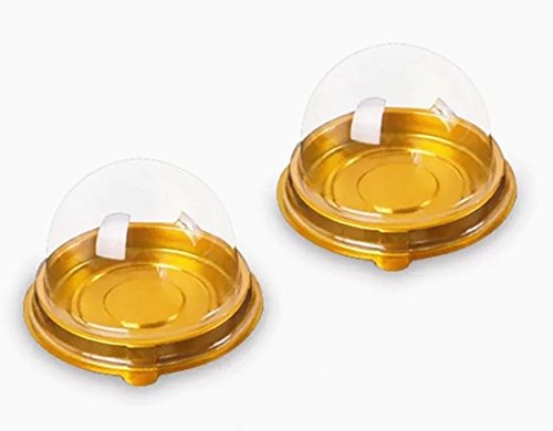 XIZHI Mini-Kuchendosen aus Kunststoff, transparenter Deckel, 50 Stück, 5,1 cm, ideal für kleine Kuchen und Muffins gold von XIZHI