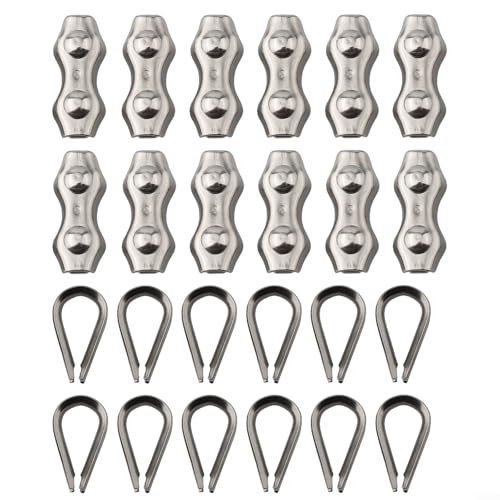 12 x Duplex-Klemmen- und Drahtseil-Fingerhüte für langlebige Seilunterstützung mit 304 Edelstahl () von ZYNCUE