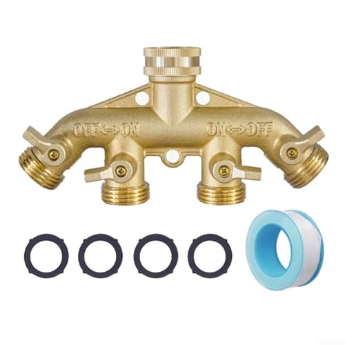 4-Wege-Gartenschlauch-Verteiler aus Edelstahl und Messing, mit leicht zu greifenden Absperrventilen für den Außenbereich 4-Wege-Gartenschlauch-Verteiler aus Edelstahl und Messing, mit leicht zu greifenden Absperrventilen für den Außenbereich von ZYNCUE