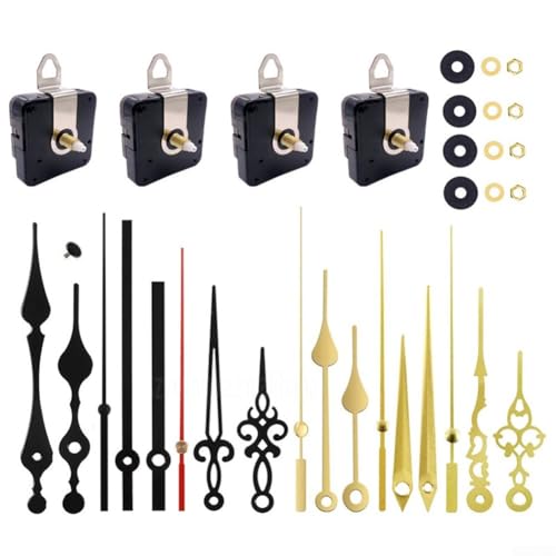 4 x Wanduhr-Uhrwerk mit 6 Metallzeiger-Sets für DIY-Uhrmachung und Reparatur (E) von ZYNCUE