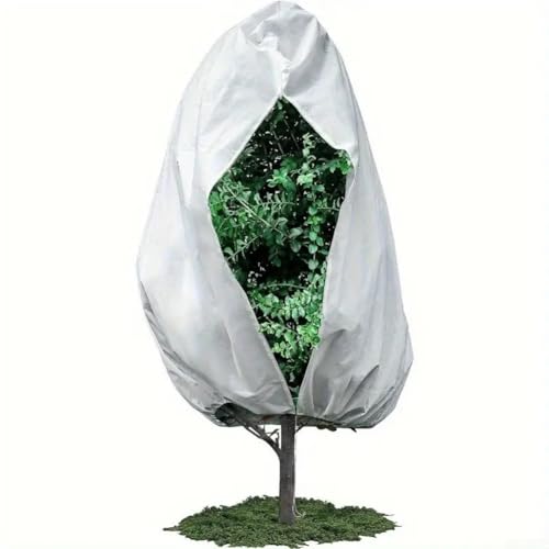 Dicker Vliesstoff Pflanzenabdeckung mit Reißverschluss und Kordelzug, bietet effektiven Winterschutz und Frostbeständigkeit für Pflanzen im Freien (300 x 300 cm weiß) von ZYNCUE