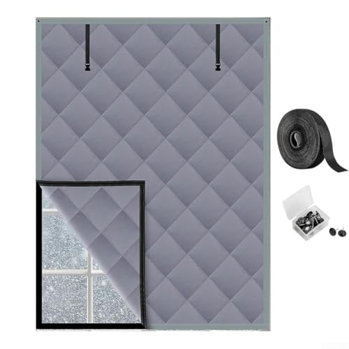 Energiesparendes Oxford-Tuch-Wärmedämmungs-Vorhang-Set mit Selbstverschlüssen und Reißzwecken für sichere Fensterabdichtung (99,1 x 160 cm) von ZYNCUE