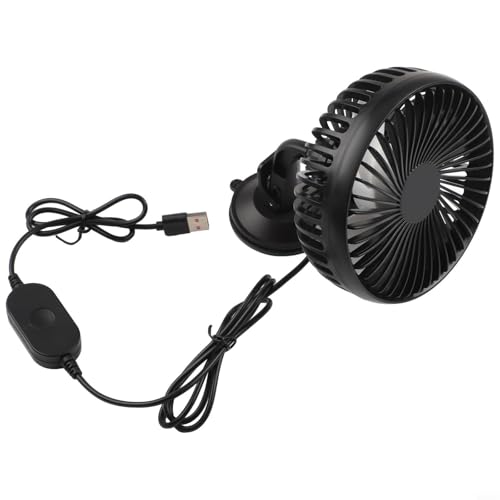 Fahrzeugventilator mit drei Geschwindigkeitsstufen, USB-Aufladung, 12V 24V Kompatibilität, 360-Grad-Drehung, und einem starken Saugnapf für stabile Montage in Fahrzeugen (Schwarz) von ZYNCUE