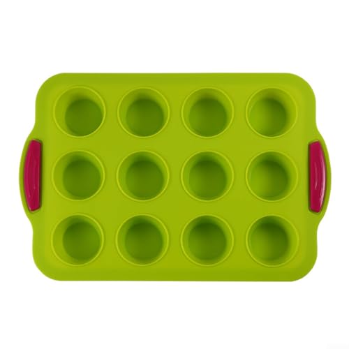 Flexible Mini-Muffinform aus Silikon, 12 runde Löcher, kein Backblech (grün) von ZYNCUE