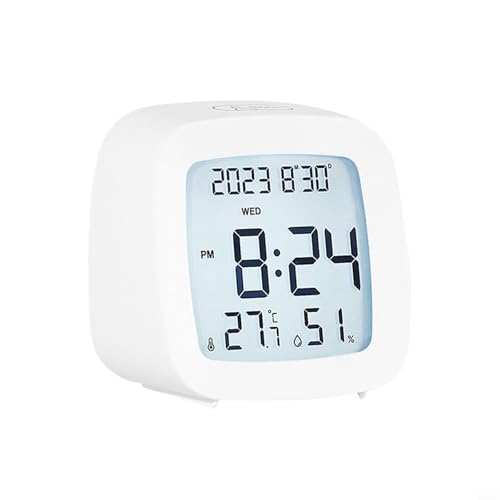 Innovativer digitaler Miniatur-Wecker, der Zeitmessung mit Wettermetriken (Temperatur und Luftfeuchtigkeit) kombiniert und eine praktische Schlummerfunktion (weiß) von ZYNCUE