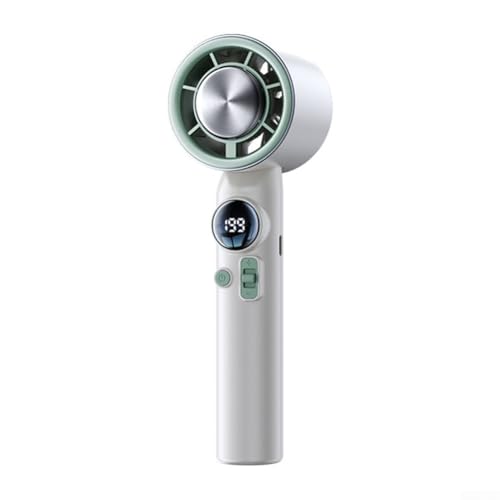Tragbarer USB-Handventilator mit LED-Anzeige, 199 einstellbare Geschwindigkeitseinstellungen, wiederaufladbarer 3000-mAh-Akku, kompaktes Design für Reisen im Freien (Weiß Grün) von ZYNCUE
