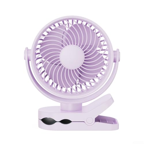Um 360 Grad drehbarer, wiederaufladbarer Clip-Ventilator mit vier Geschwindigkeitsstufen, kompakter und tragbarer Ventilator für Schreibtisch, Camping, Reisen und den Außenbereich (lila) von ZYNCUE