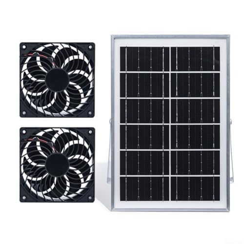 Wetterfestes Solarmodul-Lüfter-Set mit DC-Ventilator für kleine Hühnerställe und Schuppen, Belüftung, angetrieben durch 6 5 W monokristallines Solarpanel (zwei Abluftventilatoren) von ZYNCUE