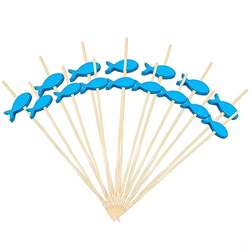 ZYNCUE 100 Stück Cocktailspieße, blaue Fisch-Obststäbchen, Zahnstocher, Holz, BPA-frei, Party-Picker, Vorspeisen, Fingerfood Picks für Lebensmittel, Obst, Sandwich, Partyzubehör von ZYNCUE