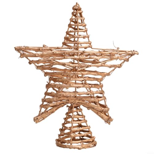 ZYNCUE 27 cm Weihnachtsbaumspitze, hohles Rattan-Leder, fünfzackiger Baumspitzenstern, Eisen, Holz, Baumspitze, Stern für Weihnachtsbaum-Dekoration (Gold) von ZYNCUE