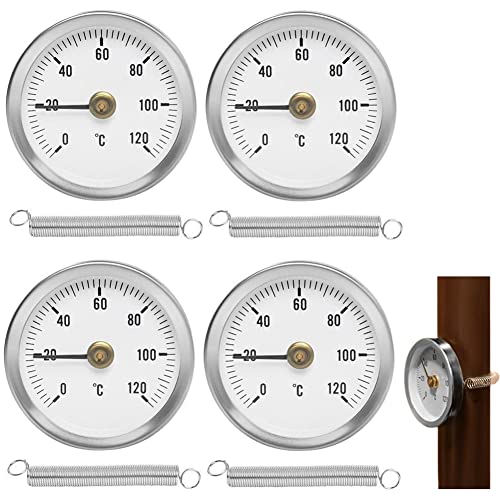 ZYNCUE Anlegethermometer Thermometer, 0-120℃ Rohrtemperatur-Thermometer, verzinktes Stahlrohr Klemmthermometer Klemmfläche Heißwasserthermometer für Rohre, Packung mit 4 von ZYNCUE