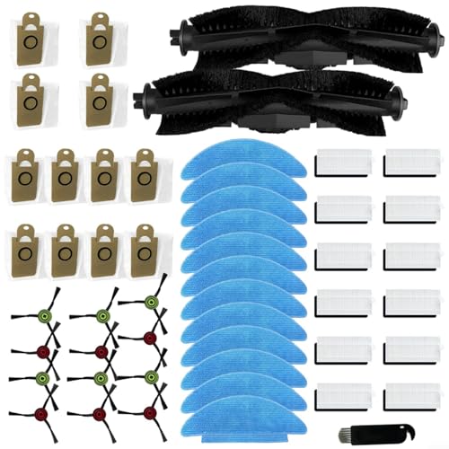 ZYNCUE Fortschrittliche Ersatzteile für Honiture Q6 SE Roboter-Staubsauger-Zubehör-Set, 2 Rollenbürsten, 12 Seitenbürsten, 12 Staubbeutel, 12 Filter, 12 Reinigungspads, 1 kleines Bürstenwerkzeug von ZYNCUE