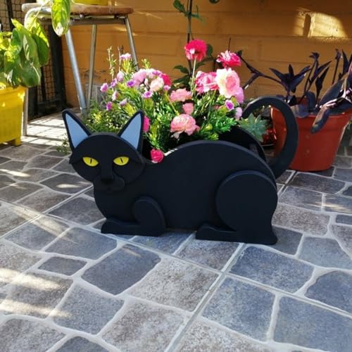 ZYNCUE Garten Katze Pflanztöpfe, Niedliche Tierförmige Holz Pflanzkästen Katze Pflanztopf Siamkatze Pflanztopf für Outdoor Pflanzenbehälter Blumenkästen (Schwarze Katze) von ZYNCUE