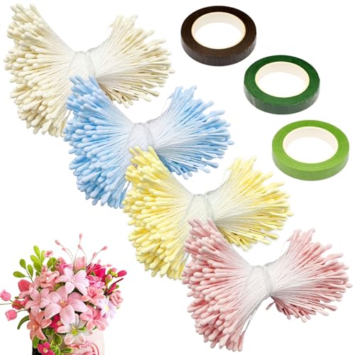 ZYNERY 1400 Stück Pfeifenputzer Blumen Staubblatt zum Basteln Gelb Weiß Rosa Blau Staubblätter Deko mit Floristenband, Blütenstempel Künstliche Blumen Staubgefäße für Gehäkelte Blumen pfeifenreiniger von ZYNERY