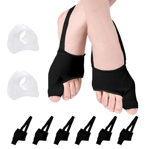 ZYNERY 6Stk Schwarz Hallux Valgus Korrektur Zehenspreizer mit Rutschfesten Riemen, 2 Gel-Zehenspreizer, Hallux Valgus Socken, Vorbeugung und Korrektur von Ballenzehen für Herren und Damen (L) von ZYNERY