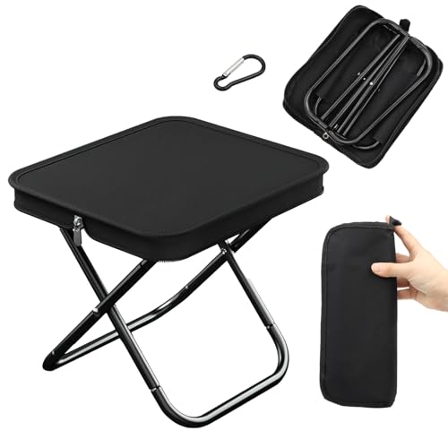 ZYNERY Campinghocker Faltbar Klapphocker mit Karabinerhaken, Mini Klappstuhl Camping Fußhocker Schwarz für Unterwegs, Kleiner Faltbarer Hocker zur Tasche für Outdoor Camping Reisen Angeln von ZYNERY