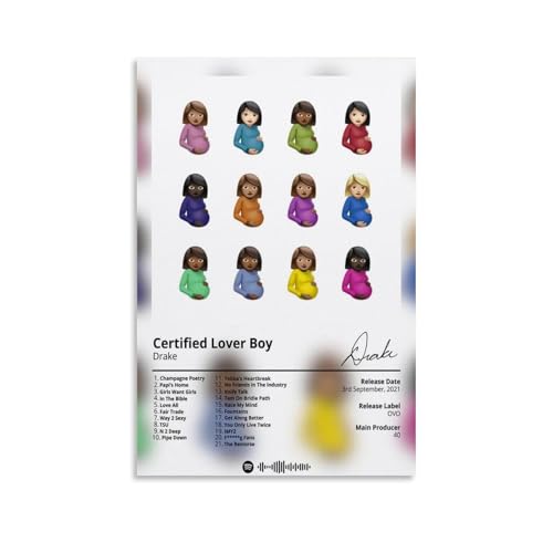 Drake Wasserfestes Poster, Motiv: Certified Lover Boy by Drake, für Wohnzimmer, Wand, Schlafzimmer, Dekoration, Heimbüro und Geschenkvorbereitung, exquisite Geschenke zum Verschenken an Menschen, 60 x von ZYNPCX