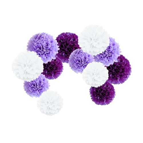 ZYOOO 12 Stück Tissue Pom Poms, 25cm/30cm Seidenpapier Pompons hängende Dekoration für Geburtstag, Baby Brautdusche, Hochzeit, Meerjungfrau Party Verlobung, Jubiläumsparty(Lila Set) von ZYOOO lift