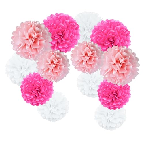 ZYOOO 12 Stück Tissue Pom Poms, 25cm/30cm Seidenpapier Pompons hängende Dekoration für Geburtstag, Baby Brautdusche, Hochzeit, Verlobung, Jubiläumsparty (Rosa Set) von ZYOOO lift