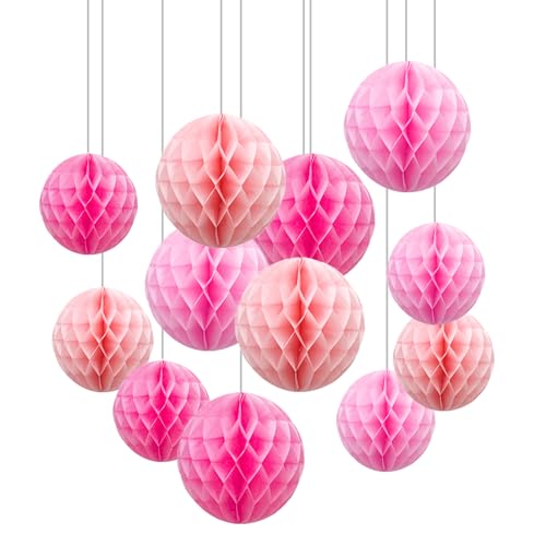 ZYOOO 12pcs Seidenpapier Wabenkugeln, 15/25cm Aufhängen papier Wabenbälle für Mädchen Geburtstag, Hochzeit, Verlobung, Feiertage, Baby Dusche, Brautdusche Dekorationen (rosa Set) von ZYOOO lift