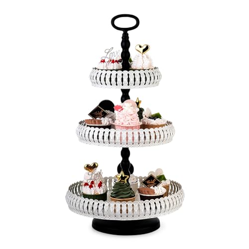 ZYOOO 3 Etagere Tortenständer Weiß Vintage aus Metall Cupcake Ständer Kuchenständer Cupcakes Desserts für Party Hochzeiten von ZYOOO lift