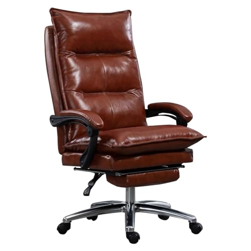 Ergonomic echtes Leder -Office -Stuhl mit versenkbarem Fußstützen vollständig liegende Computerstuhl für den Führungsstuhl für Komfort und Unterstützung des hohen Rückens Task Stuhl Task Stuhl von ZYSKABQ