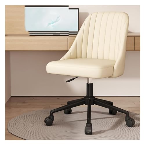Moderner Drehstuhl aus Leder mit mittlerer Rückenlehne, bequemer Computer-Schreibtischstuhl für Büro oder Zuhause. Stilvoller Akzentstuhl mit robustem Metallgestell, ohne Rollen, mit gekreuzten Beinen von ZYSKABQ