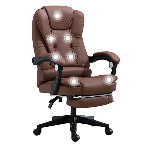 ZYSKABQ Ergonomischer Schreibtisch-Gaming-Stuhl aus Leder mit Fußstütze, 7-Punkt-hohe Rückenlehne, unterstützt bis zu 150 kg (braun) Oktopus-Füße von ZYSKABQ