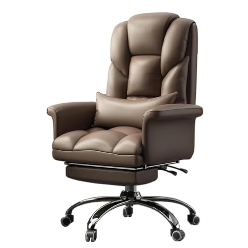 ZYSKABQ Hoher Rückenleiter Office Chair PU Leder Schwenkergonomischer Boss Stuhl mit Fußstütze 360 ​​° Rotation Castation Casters Easy Assembly Braun Brown Octopus feet von ZYSKABQ