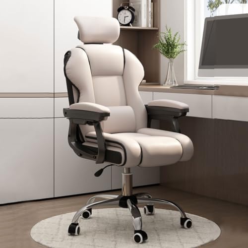 ZYSKABQ Luxuriöser Schaukelsessel aus Leder mit Verstellbarer Höhe und drehbarem Gaming-Arbeitsstuhl für Erwachsene mit Rückenstütze, Latexkissen, Armlehnen im Executive-Design, Rädern, ideal für das von ZYSKABQ