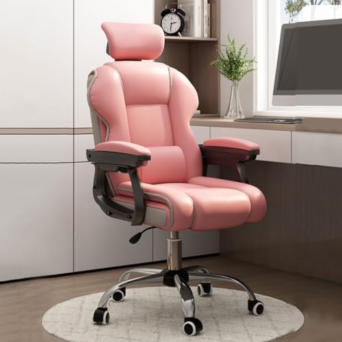 ZYSKABQ Luxuriöser Schaukelsessel aus Leder mit Verstellbarer Höhe und drehbarem Gaming-Arbeitsstuhl für Erwachsene mit Rückenstütze, Latexkissen, Armlehnen im Executive-Design, Rädern, ideal für das von ZYSKABQ