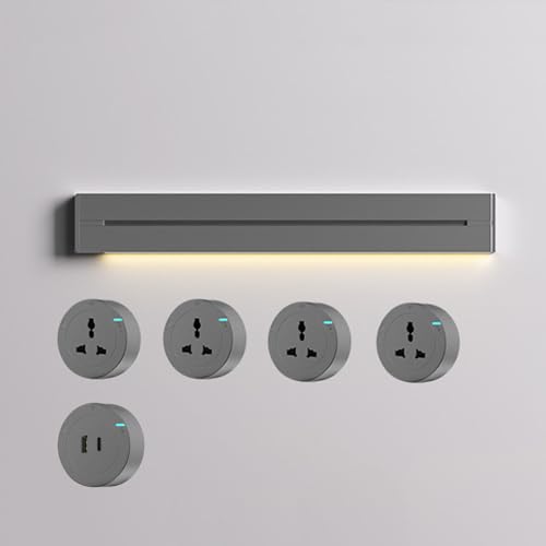Flexible Stromschienensteckdose mit U+C Anschlüssen, 110-250V Safe Slide Outlet Adapter für Küchenschränke Heimbüros,Grey-50CM von ZYT-DHRUCB