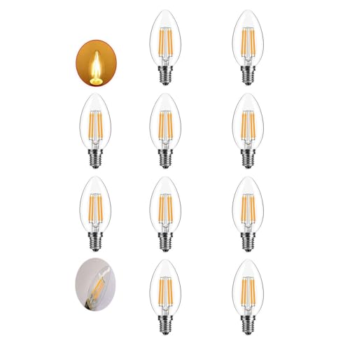 ZYUJIA E14 LED Glühbirnen,C35 Kleine Schraubkandelaber LED-Kerzenbirnen Nicht Dimmbar Klar Glas Warmweiß 2700K 6W Glühbirne (Entspricht 60W) 10 Packungen von ZYUJIA