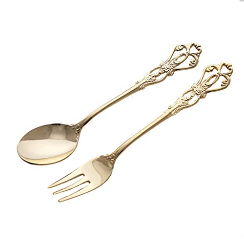 1 Paar Suppenlöffel, Vintage Gold Löffel Gabel Besteck Set Edelstahl Luxus Dessertlöffel für Home Kitchen Restaurant von ZYWUOY