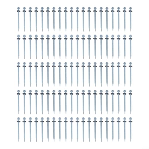 100 Stück Sechskantkopfschrauben mit EPDM-Unterlegscheibe für Metalldachbleche, 6 x 3 mm Durchmesser, geeignet für Well- und Trapezplatten (6,3 x 100 mm) von ZYWUOY