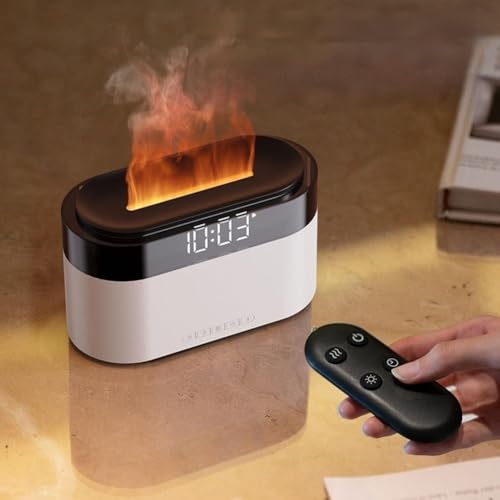 150 ml Diffusor für ätherische Öle, Kombination aus Aromatherapie-Luftbefeuchter und Wecker mit bunter Flamme für eine ruhige Atmosphäre für Zuhause (weiß) von ZYWUOY