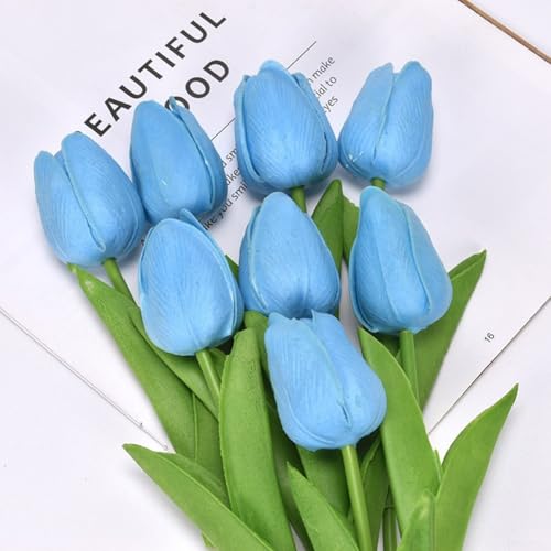 2 Stück lebensechte künstliche Tulpensträuße für Zuhause und Hochzeitsdekoration, atemberaubende Kunstblumen (blau) von ZYWUOY