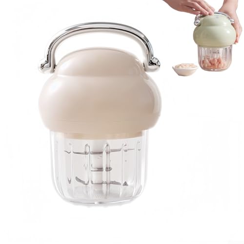 350 ml elektrischer Knoblauchzerkleinerer, per USB wiederaufladbarer Gemüsemühle für Chili-Fruchtfleisch, schnelles Zerkleinern, abnehmbar, 17,4 x 12 x 12 cm (Beige) von ZYWUOY