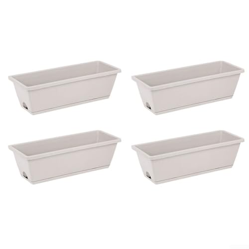 4er Set Blumenkästen aus Kunststoff mit Drainage und Tablett geeignet für den Anbau von Gemüse, Zierblumen und Sukkulenten auf Balkon oder Garten (Schattengrau) von ZYWUOY