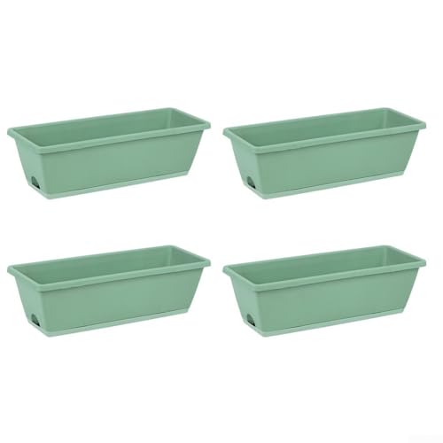 4er Set Blumenkasten aus Kunststoff mit Drainage und Tablett geeignet für den Anbau von Gemüse, Zierblumen und Sukkulenten auf Balkon oder Garten (hellgrün) von ZYWUOY