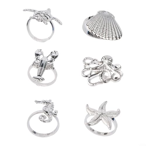 6 einzigartige Serviettenringe für den Esstisch, mit Marine-Designs für einen Hauch von Laune (Silber) von ZYWUOY