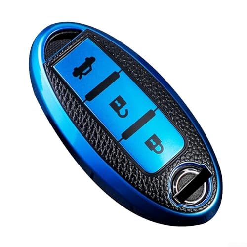 Custom For TPU Leather Car Key Fob Case for Nissan Leaf For Qashqai For Trail J11 J10 X For Versa (Style 1 Blue) von ZYWUOY