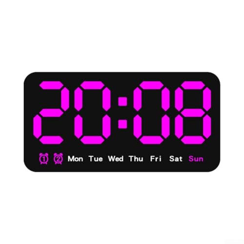 Digitale Wanduhr mit LED-Anzeige, 3-stufig einstellbare Helligkeit, Wecker, Dual-12/24-Stunden-Format, Uhrzeit, Datum, Wochenanzeige (lila) von ZYWUOY
